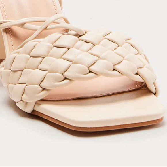 Braided Wrap Up Heels - Square Toe Block Heel Sandals - Beige - Size 11 - Picture 4 of 4